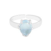 Oval Natural Aquamarine Adjustable Ring, 925 Sterling Silver
