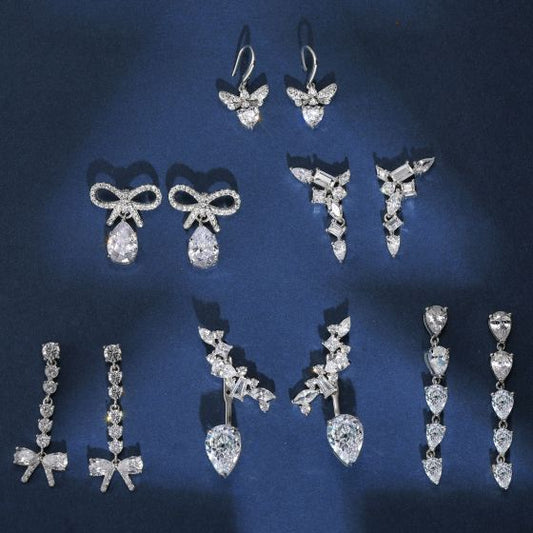 CZ Butterfly Bow-Knot Sterling Silver Dangling Earrings