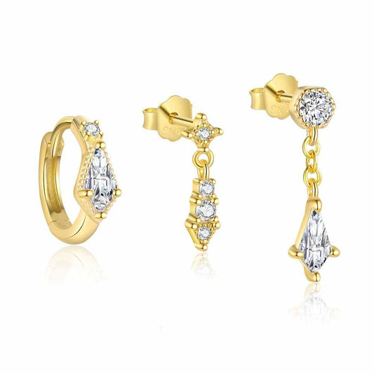Geometric Rhombus CZ Sterling Silver Hoop Earring (Single)