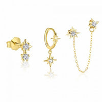 Graduation Shining Crystal Star Sterling Silver Stud and Hoop Earrings
