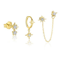 Graduation Shining Crystal Star Sterling Silver Stud and Hoop Earrings