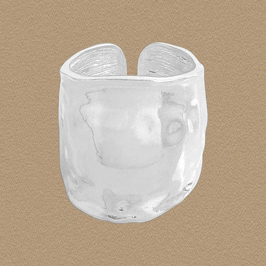 Irregular Wide Tin Foil Pattern Adjustable Sterling Silver Ring