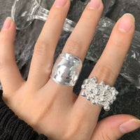 Irregular Wide Tin Foil Pattern Adjustable Sterling Silver Ring