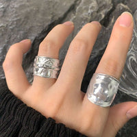 Irregular Wide Tin Foil Pattern Adjustable Sterling Silver Ring
