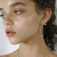 Golden Star Waterdrop Tassel Earrings in 925 Sterling Silver