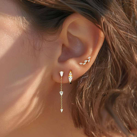 Golden CZ Tree Branch Sterling Silver Earring Set