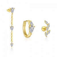 Golden Crystal Tree Branch Sterling Silver Earring Set