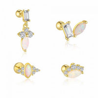 Oval Created Opal and Crystal Sterling Silver Stud Drop Earring