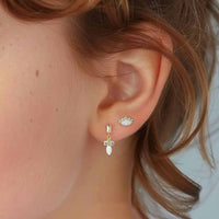 Oval Created Opal and Crystal Sterling Silver Stud Drop Earring