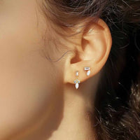 Oval Created Opal and Crystal Sterling Silver Stud Drop Earring