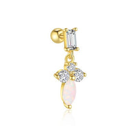 Oval Created Opal and Crystal Sterling Silver Stud Drop Earring