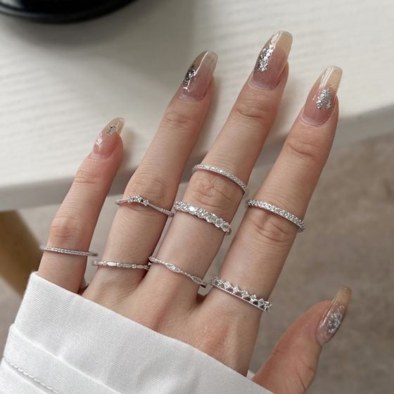 Minimalist Crystal Line Adjustable 925 Sterling Silver Ring