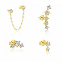 18K Yellow Gold Star Crystal Sterling Silver Stud Earrings