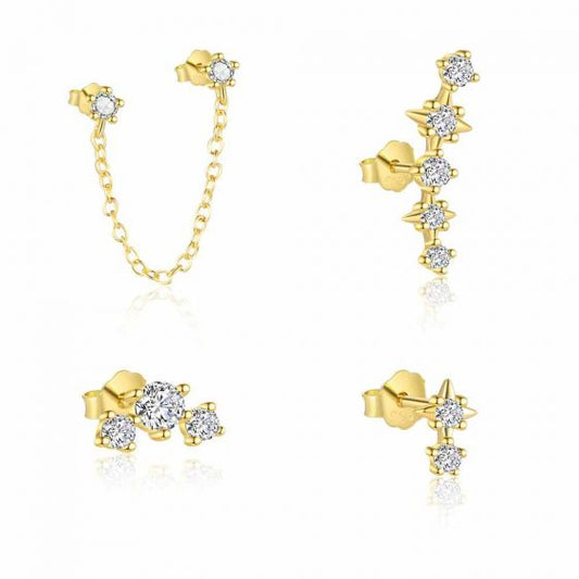 18K Yellow Gold Star CZ Sterling Silver Stud Earrings