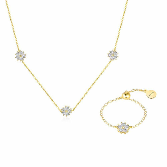 CZ Floral Pendant Necklace, 925 Sterling Silver