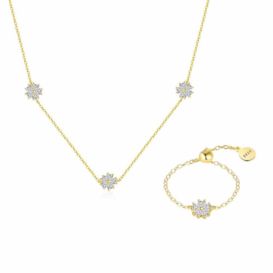 Crystal Floral Pendant Necklace, 925 Sterling Silver