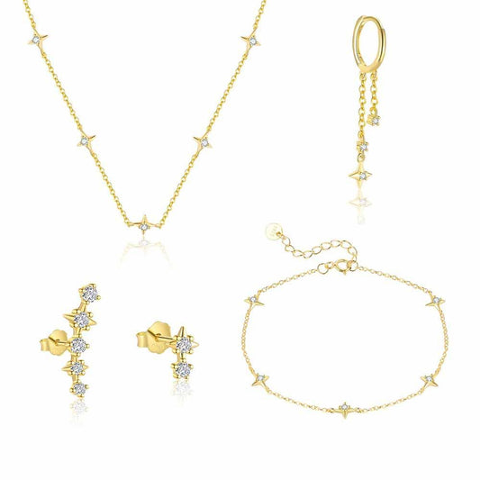 CZ Star 18K Yellow Gold 925 Sterling Silver Jewelry Set