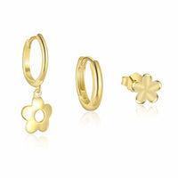 Golden Flower 925 Sterling Silver Hoop Stud Earrings