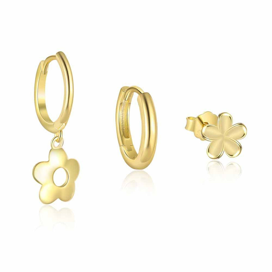 Golden Flower 925 Sterling Silver Hoop Stud Earrings