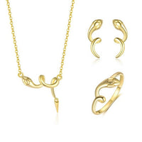 Snake Motif 18K Yellow Gold Plated 925 Sterling Silver Studs and Adjustable Necklace Set