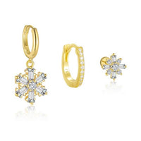 Golden Crystal Snowflake Sterling Silver Dangle Earrings