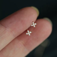 Mini Crystal Cross Stud Earrings in 925 Sterling Silver
