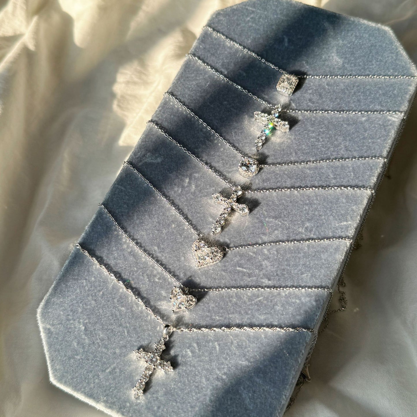 Cross Heart Necklace with 8A Cubic Zirconia in 925 Sterling Silver