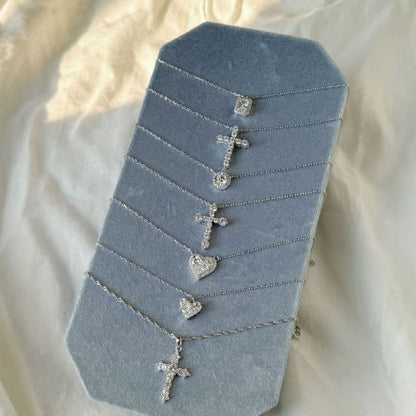 Cross Heart Necklace with 8A Cubic Zirconia in 925 Sterling Silver