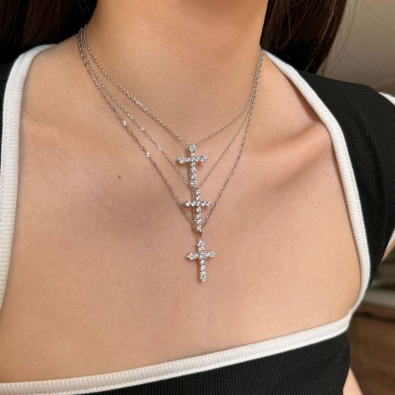 Cross Heart Necklace with 8A Cubic Zirconia in 925 Sterling Silver