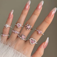 Pink Heart Cubic Zirconia Adjustable Ring, 925 Sterling Silver