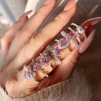 Pink Heart Cubic Zirconia Adjustable Ring, 925 Sterling Silver