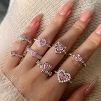 Pink Heart Cubic Zirconia Adjustable Ring, 925 Sterling Silver