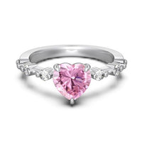 Pink Heart Cubic Zirconia Adjustable Ring, 925 Sterling Silver