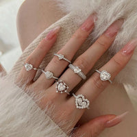 Heart Adjustable Ring with 8A Cubic Zirconia, 925 Sterling Silver