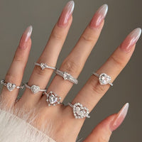 Heart Adjustable Ring with 8A Cubic Zirconia, 925 Sterling Silver