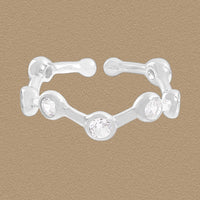 Irregular Round Crystal Waves Ring, 925 Sterling Silver
