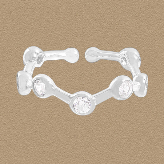Irregular Round CZ Waves Ring, 925 Sterling Silver