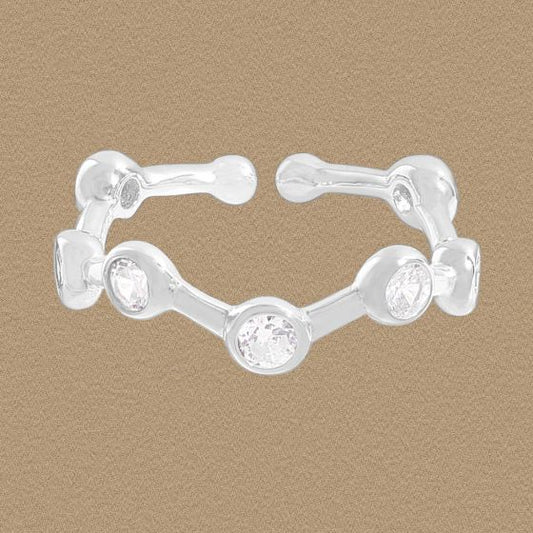 Irregular Round CZ Waves Ring, 925 Sterling Silver