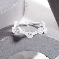 Irregular Round Crystal Waves Ring, 925 Sterling Silver