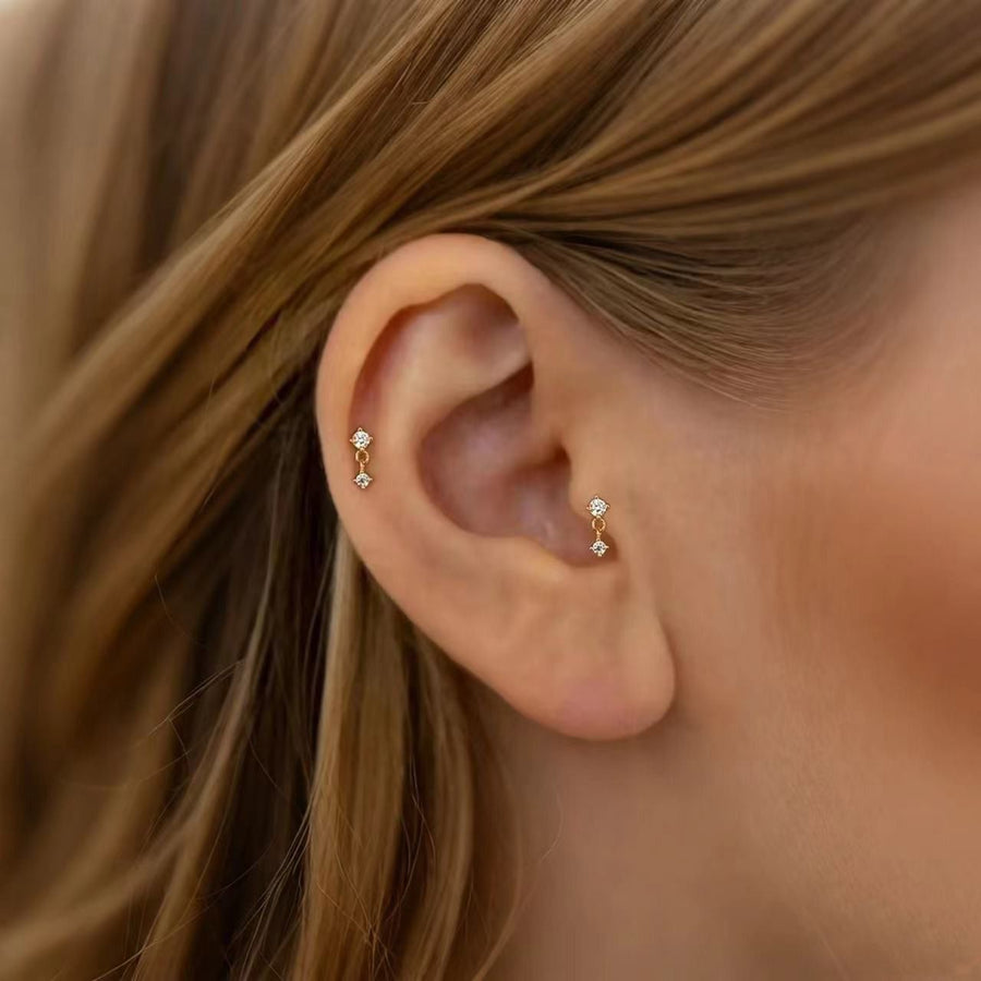 Mini Round Crystal Sterling Silver Dangling Earrings