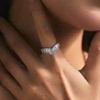 Geometric Baguette Cubic Zirconia Sterling Silver Statement Ring
