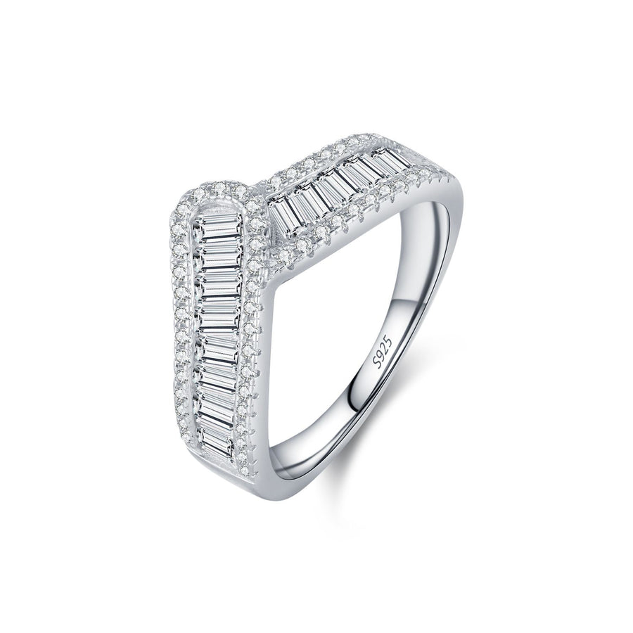 Geometric Baguette Cubic Zirconia Sterling Silver Statement Ring