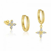 Crystal Four Leaf Clover Sterling Silver Dangling Hoop Earring (Single)