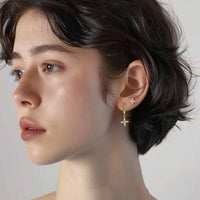 Crystal Four Leaf Clover Sterling Silver Dangling Hoop Earring (Single)