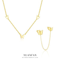 Beautiful Girl Flying Butterfly Necklace with Double-Hole Earrings