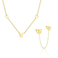 Beautiful Girl Flying Butterfly Necklace with Double-Hole Earrings