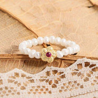 Pink Plum Blossom Ring with Cubic Zirconia and Pearls