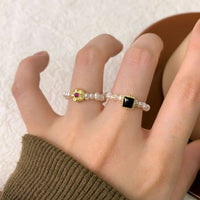 Pink Plum Blossom Ring with Cubic Zirconia and Pearls