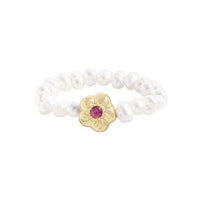 Pink Plum Blossom Ring with Cubic Zirconia and Pearls