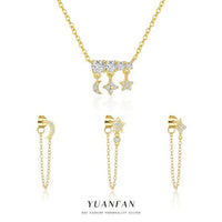 Crescent Moon and Star 925 Sterling Silver Necklace and Earrings